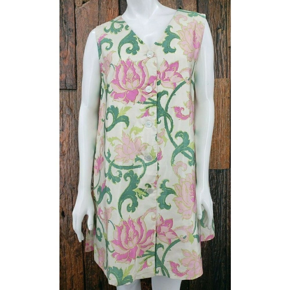 VTG Joanie Char Tunic Top Mini Dress Medium Floral Print Silk Button Front